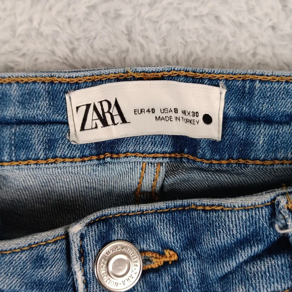 Zara Premium Denim The Skinny Jeans Blue High Rise Frayed Hem Womens Size 8 - Picture 3 of 9